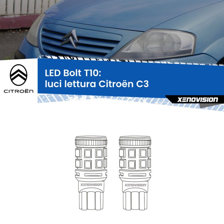 0 Luci Lettura LED Citroën C3 2002 - 2009: T10 Bolt <strong>Luci Lettura LED per Citroën C3</strong> 2002 - 2009. Coppia lampade <strong>T10</strong> modello Bolt canbus.