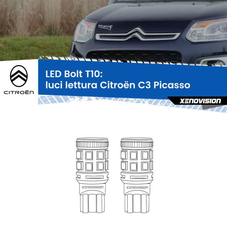 0 Luci Lettura LED Citroën C3 Picasso 2009 - 2016: T10 Bolt <strong>Luci Lettura LED per Citroën C3 Picasso</strong> 2009 - 2016. Coppia lampade <strong>T10</strong> modello Bolt canbus.