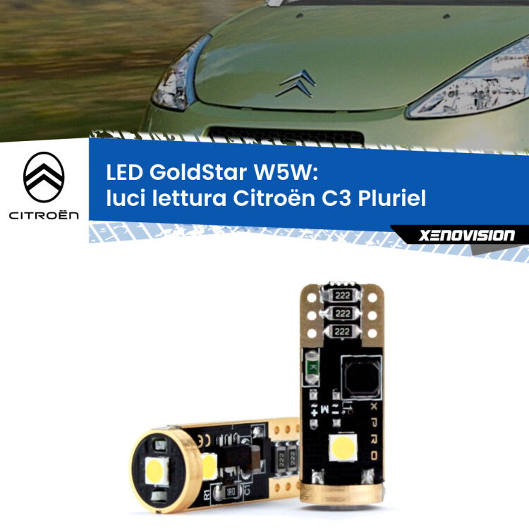 0 Luci Lettura LED Citroën C3 Pluriel 2003 - 2010: T10 GoldStar <strong>Luci Lettura LED Citroën C3 Pluriel</strong> 2003 - 2010: ottima luminosità a 360 gradi. Si inseriscono ovunque. Canbus, Top Quality.