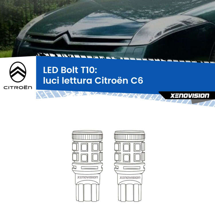 0 Luci Lettura LED Citroën C6  2005 - 2012: T10 Bolt <strong>Luci Lettura LED per Citroën C6</strong>  2005 - 2012. Coppia lampade <strong>T10</strong> modello Bolt canbus.