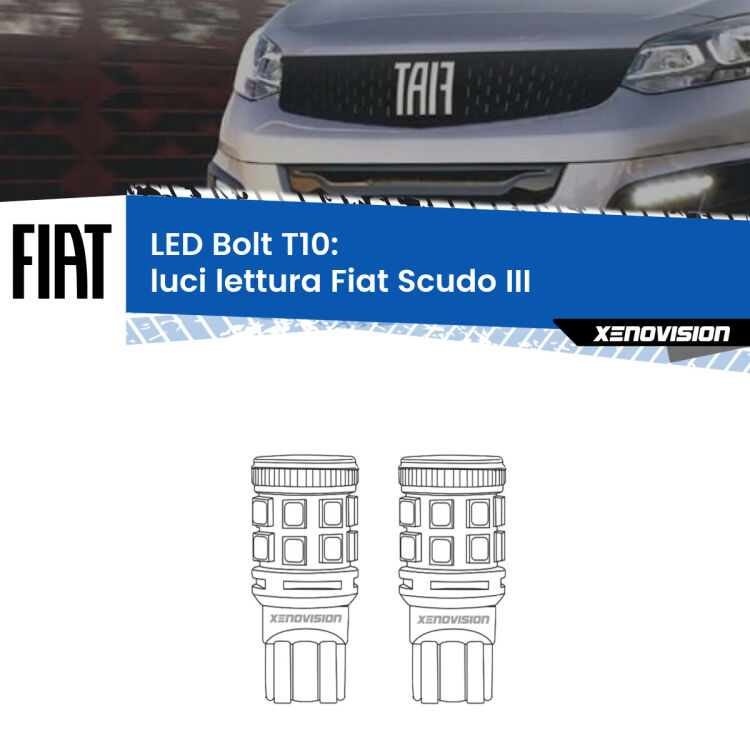 0 Luci Lettura LED Fiat Scudo III 2022 in poi: T10 Bolt <strong>Luci Lettura LED per Fiat Scudo</strong> III 2022 in poi. Coppia lampade <strong>T10</strong> modello Bolt canbus.