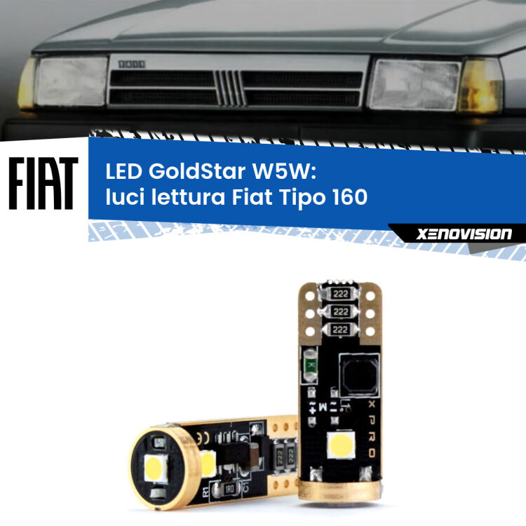 0 Luci Lettura LED Fiat Tipo 160 1987 - 1996: T10 GoldStar <strong>Luci Lettura LED Fiat Tipo</strong> 160 1987 - 1996: ottima luminosità a 360 gradi. Si inseriscono ovunque. Canbus, Top Quality.