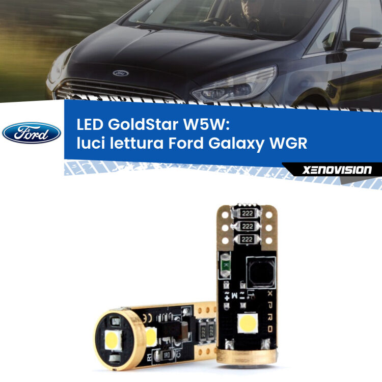 0 Luci Lettura LED Ford Galaxy WGR 1995 - 2006: T10 GoldStar <strong>Luci Lettura LED Ford Galaxy</strong> WGR 1995 - 2006: ottima luminosità a 360 gradi. Si inseriscono ovunque. Canbus, Top Quality.