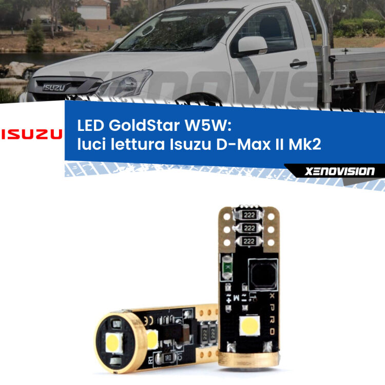 0 Luci Lettura LED Isuzu D-Max II Mk2 2011 - 2018: T10 GoldStar <strong>Luci Lettura LED Isuzu D-Max II</strong> Mk2 2011 - 2018: ottima luminosità a 360 gradi. Si inseriscono ovunque. Canbus, Top Quality.