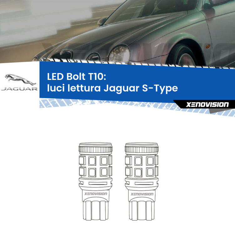 0 Luci Lettura LED Jaguar S-Type 1999 - 2007: T10 Bolt <strong>Luci Lettura LED per Jaguar S-Type</strong> 1999 - 2007. Coppia lampade <strong>T10</strong> modello Bolt canbus.