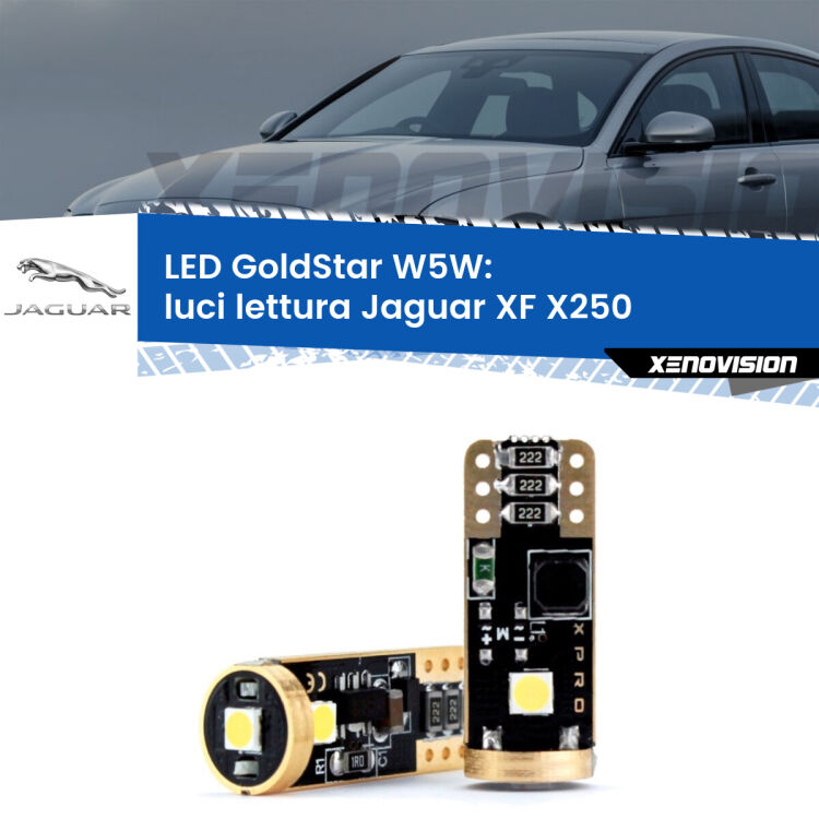 0 Luci Lettura LED Jaguar XF X250 2007 - 2015: T10 GoldStar <strong>Luci Lettura LED Jaguar XF</strong> X250 2007 - 2015: ottima luminosità a 360 gradi. Si inseriscono ovunque. Canbus, Top Quality.