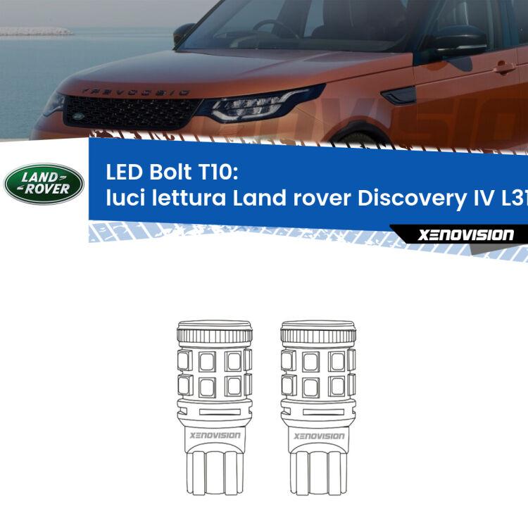 Luci Lettura LED Land rover Discovery IV L319 2009 - 2015: T10 Bolt <strong>Luci Lettura LED per Land rover Discovery IV</strong> L319 2009 - 2015. Coppia lampade <strong>T10</strong> modello Bolt canbus.