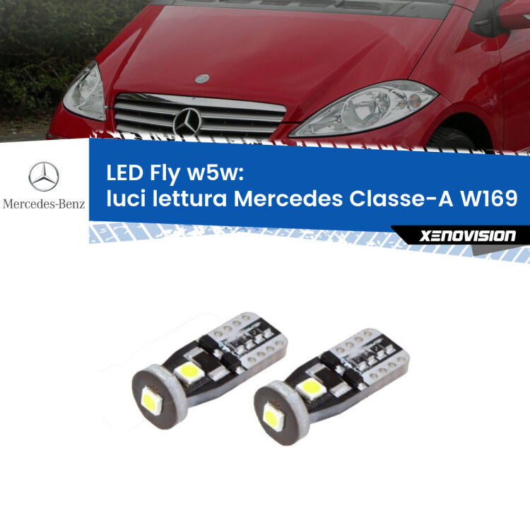 0 Luci Lettura LED Mercedes Classe-A W169 anteriori: W5W Fly <strong>luci lettura LED per Mercedes Classe-A</strong> W169 anteriori. Coppia lampadine <strong>w5w</strong> Canbus compatte modello Fly Xenovision.