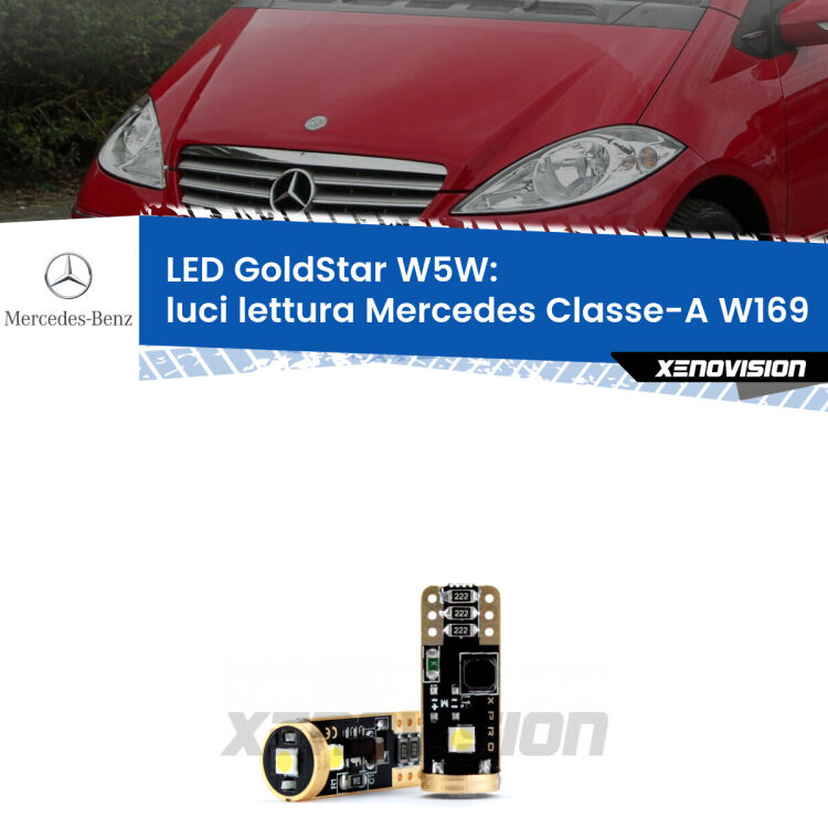<strong>Luci Lettura LED Mercedes Classe-A</strong> W169 anteriori: ottima luminosità a 360 gradi. Si inseriscono ovunque. Canbus, Top Quality.