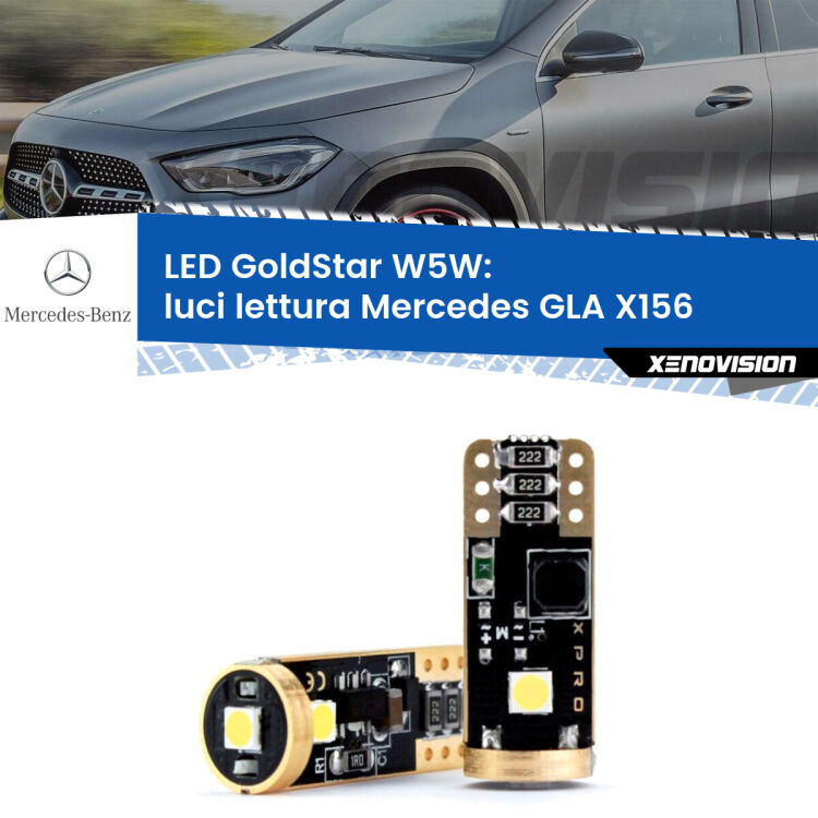 0 Luci Lettura LED Mercedes GLA X156 posteriori: T10 GoldStar <strong>Luci Lettura LED Mercedes GLA</strong> X156 posteriori: ottima luminosità a 360 gradi. Si inseriscono ovunque. Canbus, Top Quality.