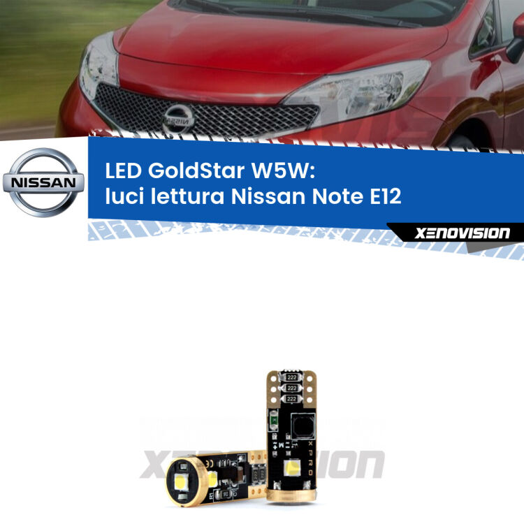 <strong>Luci Lettura LED Nissan Note</strong> E12 2013 in poi: ottima luminosità a 360 gradi. Si inseriscono ovunque. Canbus, Top Quality.