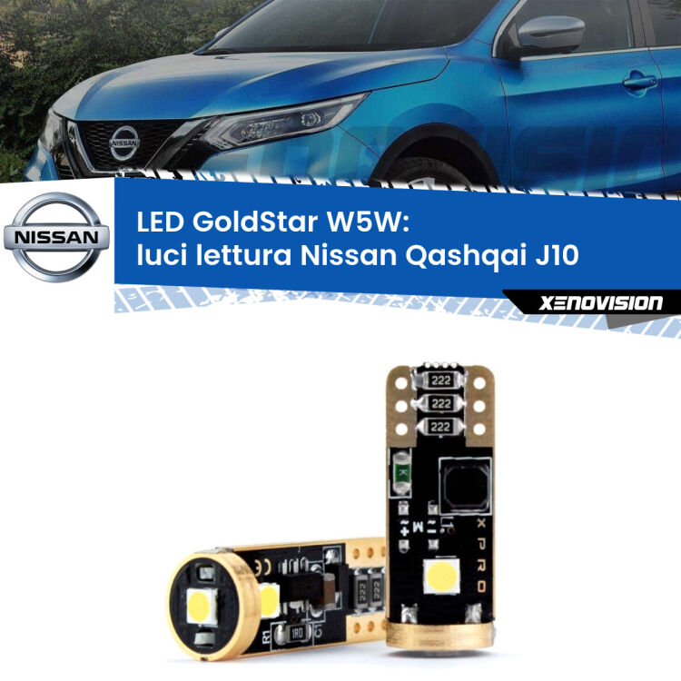 0 Luci Lettura LED Nissan Qashqai J10 2007 - 2013: T10 GoldStar <strong>Luci Lettura LED Nissan Qashqai</strong> J10 2007 - 2013: ottima luminosità a 360 gradi. Si inseriscono ovunque. Canbus, Top Quality.