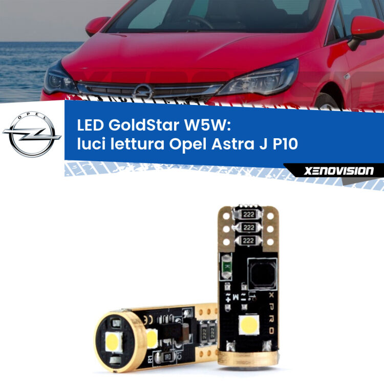 0 Luci Lettura LED Opel Astra J P10 2009 - 2015: T10 GoldStar <strong>Luci Lettura LED Opel Astra J</strong> P10 2009 - 2015: ottima luminosità a 360 gradi. Si inseriscono ovunque. Canbus, Top Quality.