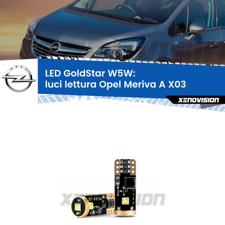<strong>Luci Lettura LED Opel Meriva A</strong> X03 2003 - 2010: ottima luminosità a 360 gradi. Si inseriscono ovunque. Canbus, Top Quality.