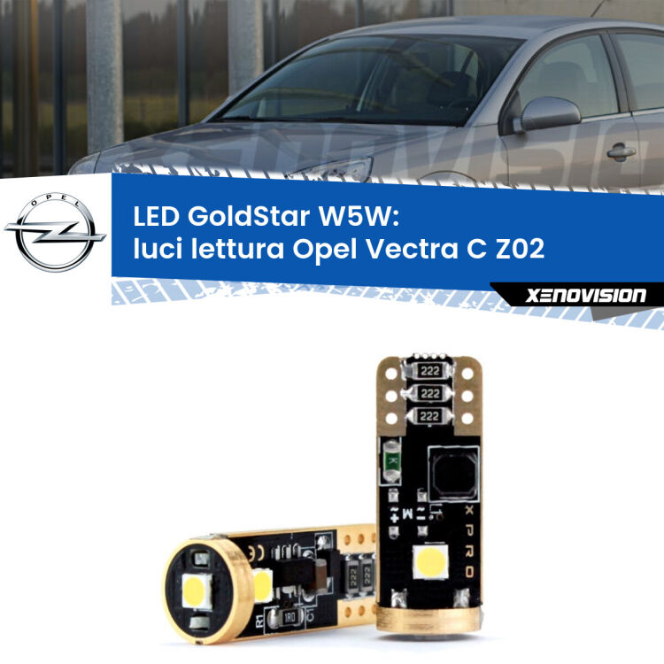 0 Luci Lettura LED Opel Vectra C Z02 2002 - 2010: T10 GoldStar <strong>Luci Lettura LED Opel Vectra C</strong> Z02 2002 - 2010: ottima luminosità a 360 gradi. Si inseriscono ovunque. Canbus, Top Quality.