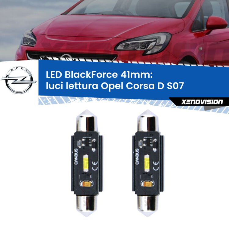 0 Luci Lettura LED per Opel Corsa D S07 2006 - 2014: C5W BlackForce 41mm (Coppia) <strong>Luci Lettura LED per Opel Corsa D</strong> S07 2006 - 2014. Coppia lampade <strong>C5W</strong> 41mm modello BlackForce canbus.