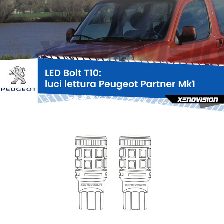 0 Luci Lettura LED Peugeot Partner Mk1 1996 - 2007: T10 Bolt <strong>Luci Lettura LED per Peugeot Partner</strong> Mk1 1996 - 2007. Coppia lampade <strong>T10</strong> modello Bolt canbus.