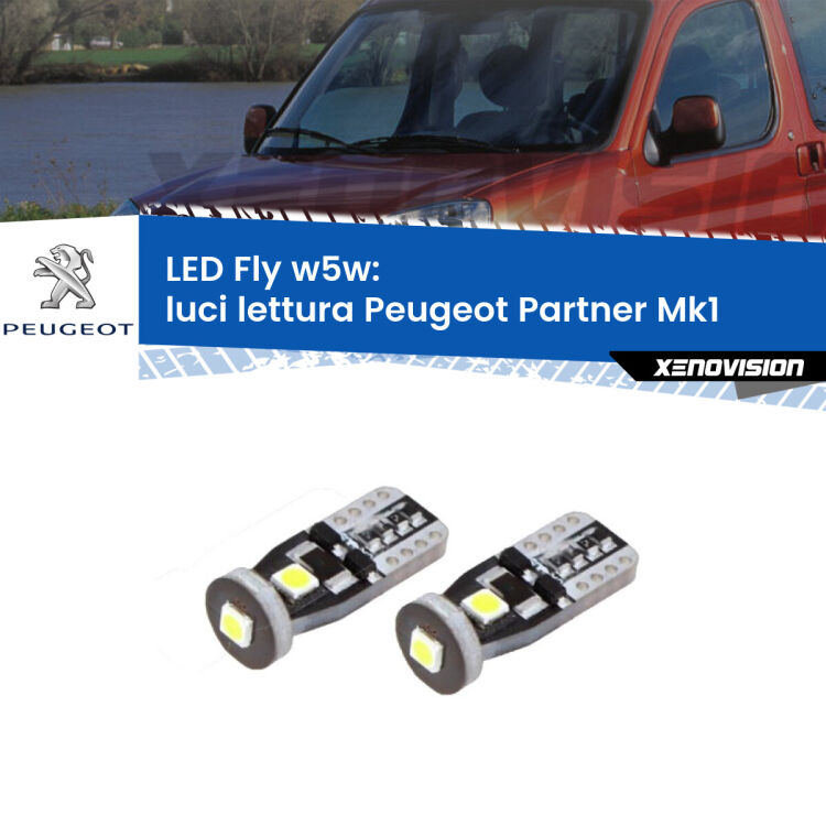 0 Luci Lettura LED Peugeot Partner Mk1 1996 - 2007: W5W Fly <strong>luci lettura LED per Peugeot Partner</strong> Mk1 1996 - 2007. Coppia lampadine <strong>w5w</strong> Canbus compatte modello Fly Xenovision.