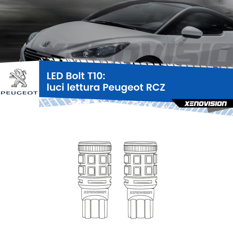 0 Luci Lettura LED Peugeot RCZ 2010 - 2015: T10 Bolt <strong>Luci Lettura LED per Peugeot RCZ</strong> 2010 - 2015. Coppia lampade <strong>T10</strong> modello Bolt canbus.
