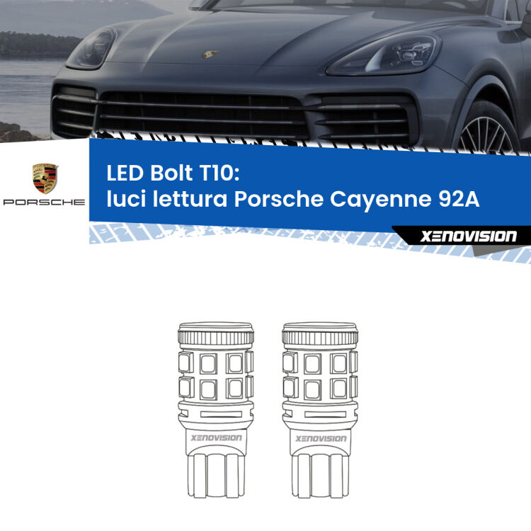 0 Luci Lettura LED Porsche Cayenne 92A posteriori: T10 Bolt <strong>Luci Lettura LED per Porsche Cayenne</strong> 92A posteriori. Coppia lampade <strong>T10</strong> modello Bolt canbus.