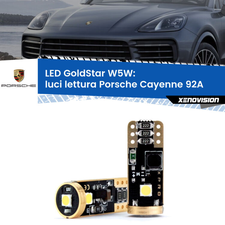 0 Luci Lettura LED Porsche Cayenne 92A posteriori: T10 GoldStar <strong>Luci Lettura LED Porsche Cayenne</strong> 92A posteriori: ottima luminosità a 360 gradi. Si inseriscono ovunque. Canbus, Top Quality.