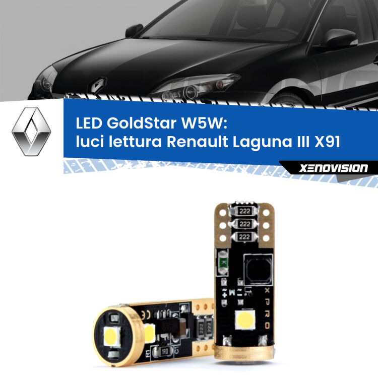 0 Luci Lettura LED Renault Laguna III X91 2007 - 2015: T10 GoldStar <strong>Luci Lettura LED Renault Laguna III</strong> X91 2007 - 2015: ottima luminosità a 360 gradi. Si inseriscono ovunque. Canbus, Top Quality.