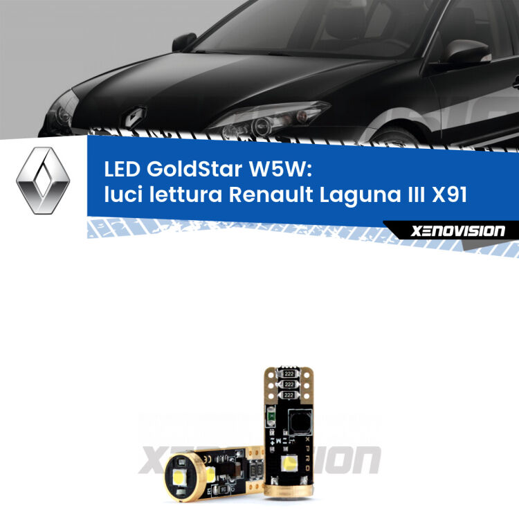 <strong>Luci Lettura LED Renault Laguna III</strong> X91 2007 - 2015: ottima luminosità a 360 gradi. Si inseriscono ovunque. Canbus, Top Quality.