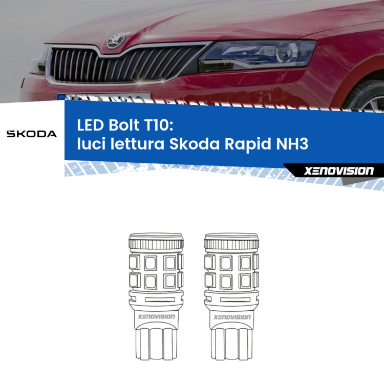 0 Luci Lettura LED Skoda Rapid NH3 anteriori: T10 Bolt <strong>Luci Lettura LED per Skoda Rapid</strong> NH3 anteriori. Coppia lampade <strong>T10</strong> modello Bolt canbus.