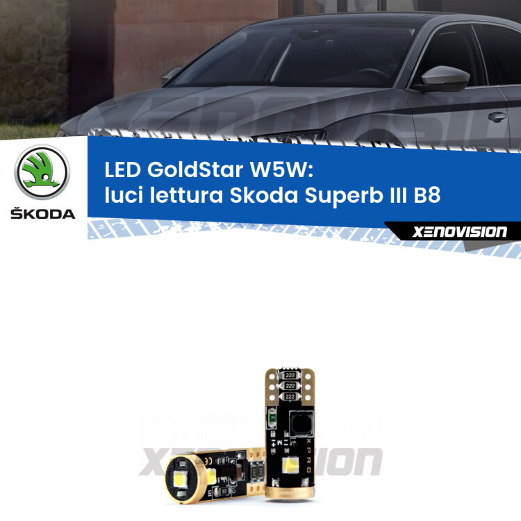 <strong>Luci Lettura LED Skoda Superb III</strong> B8 2015 in poi: ottima luminosità a 360 gradi. Si inseriscono ovunque. Canbus, Top Quality.