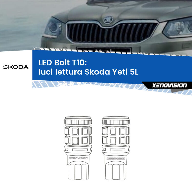 0 Luci Lettura LED Skoda Yeti 5L anteriori: T10 Bolt <strong>Luci Lettura LED per Skoda Yeti</strong> 5L anteriori. Coppia lampade <strong>T10</strong> modello Bolt canbus.