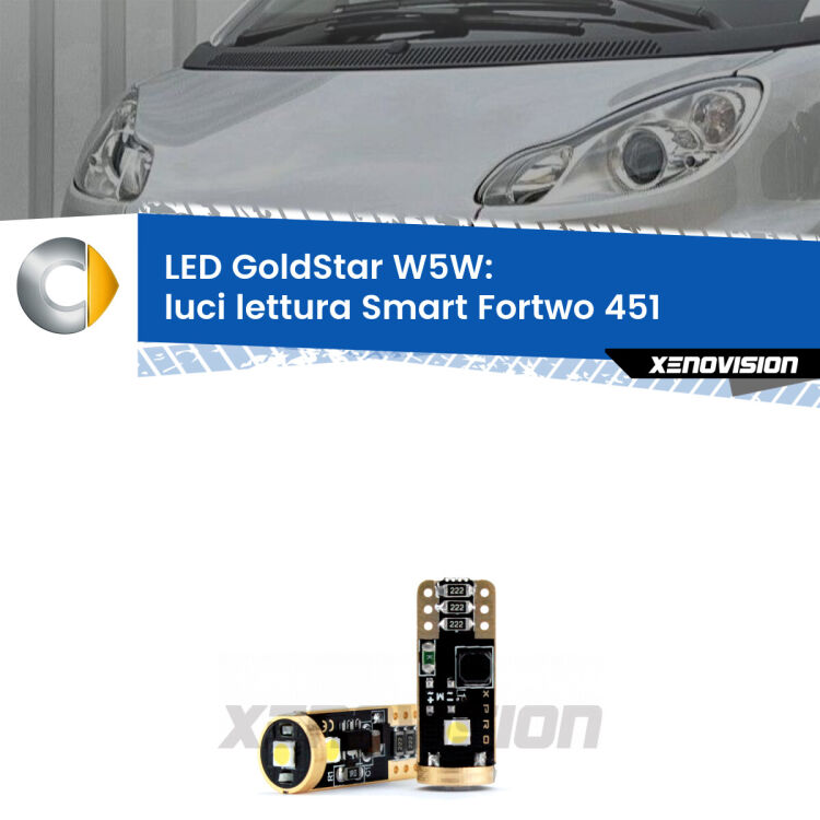 <strong>Luci Lettura LED Smart Fortwo</strong> 451 2007 - 2014: ottima luminosità a 360 gradi. Si inseriscono ovunque. Canbus, Top Quality.