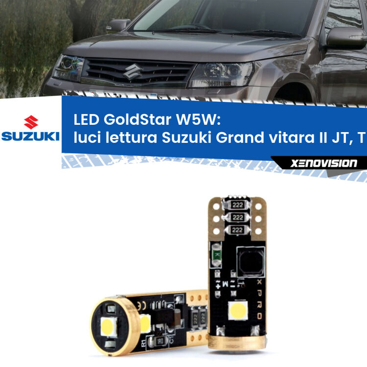 0 Luci Lettura LED Suzuki Grand vitara II JT, TE, TD 2005 - 2015: T10 GoldStar <strong>Luci Lettura LED Suzuki Grand vitara II</strong> JT, TE, TD 2005 - 2015: ottima luminosità a 360 gradi. Si inseriscono ovunque. Canbus, Top Quality.