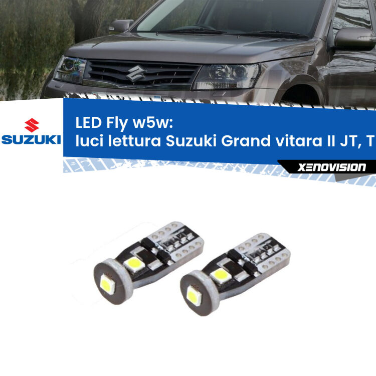 0 Luci Lettura LED Suzuki Grand vitara II JT, TE, TD 2005 - 2015: W5W Fly <strong>luci lettura LED per Suzuki Grand vitara II</strong> JT, TE, TD 2005 - 2015. Coppia lampadine <strong>w5w</strong> Canbus compatte modello Fly Xenovision.