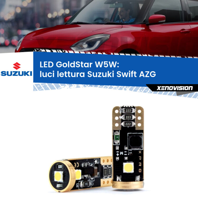 0 Luci Lettura LED Suzuki Swift AZG 2010 - 2016: T10 GoldStar <strong>Luci Lettura LED Suzuki Swift</strong> AZG 2010 - 2016: ottima luminosità a 360 gradi. Si inseriscono ovunque. Canbus, Top Quality.