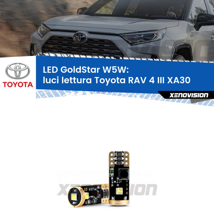 <strong>Luci Lettura LED Toyota RAV 4 III</strong> XA30 2005 - 2014: ottima luminosità a 360 gradi. Si inseriscono ovunque. Canbus, Top Quality.