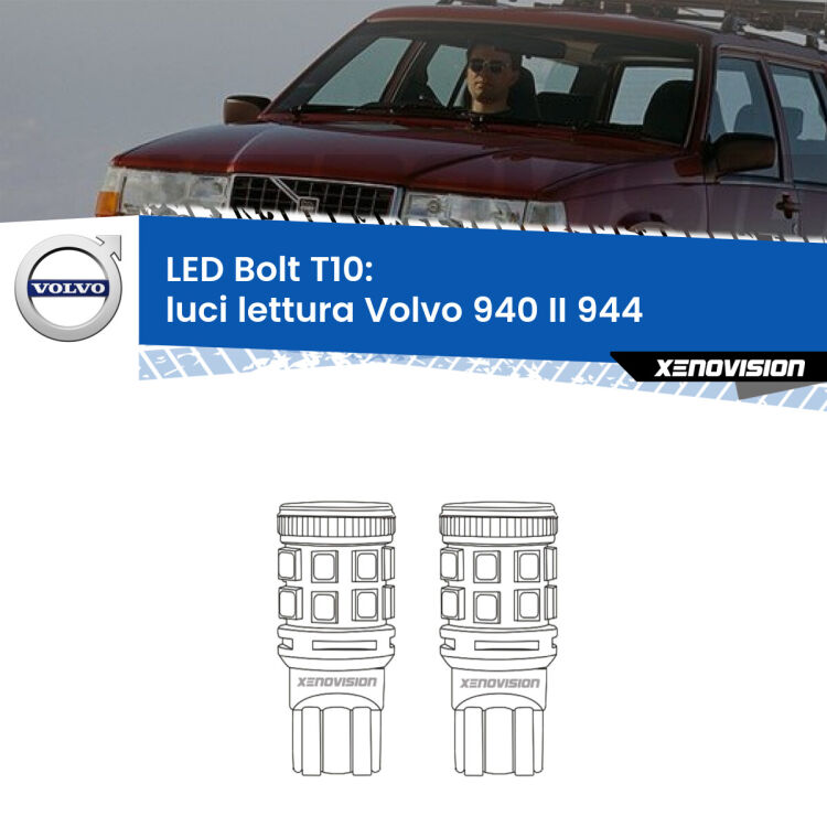 0 Luci Lettura LED Volvo 940 II 944 1994 - 1998: T10 Bolt <strong>Luci Lettura LED per Volvo 940 II</strong> 944 1994 - 1998. Coppia lampade <strong>T10</strong> modello Bolt canbus.