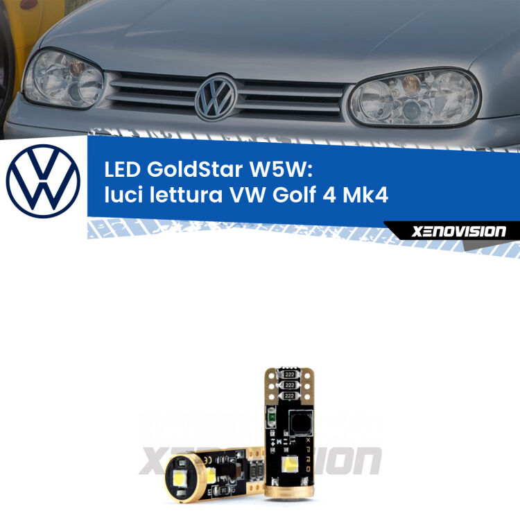 <strong>Luci Lettura LED VW Golf 4</strong> Mk4 1997 - 2005: ottima luminosità a 360 gradi. Si inseriscono ovunque. Canbus, Top Quality.