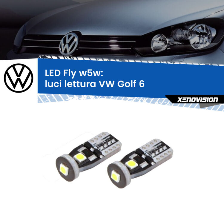 0 Luci Lettura LED VW Golf 6 2008 - 2011: W5W Fly <strong>luci lettura LED per VW Golf 6</strong> 2008 - 2011. Coppia lampadine <strong>w5w</strong> Canbus compatte modello Fly Xenovision.