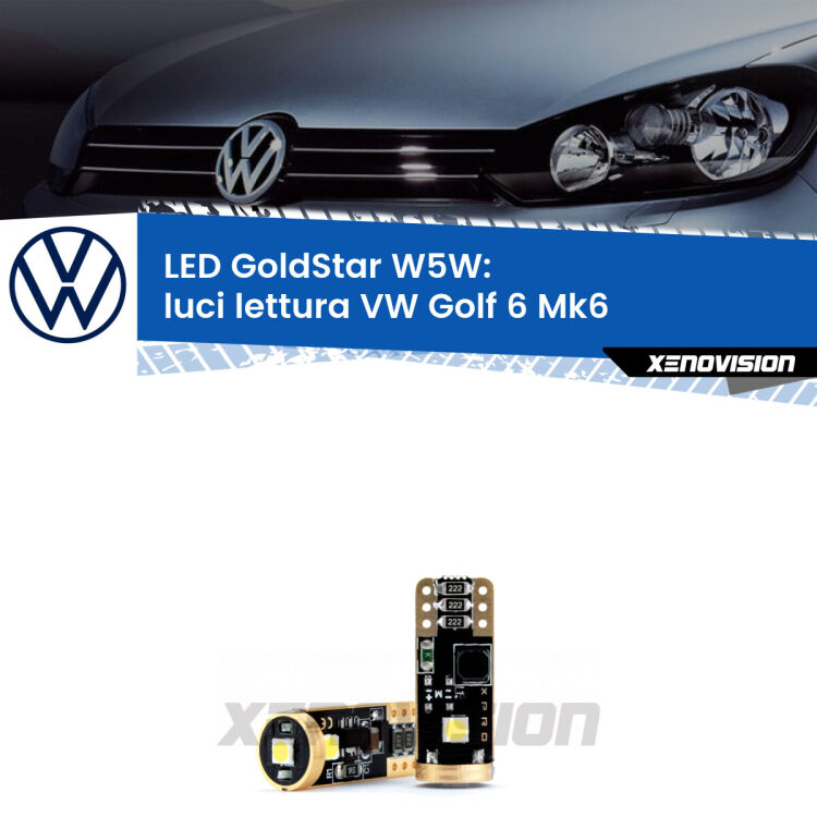 <strong>Luci Lettura LED VW Golf 6</strong> Mk6 2008 - 2011: ottima luminosità a 360 gradi. Si inseriscono ovunque. Canbus, Top Quality.