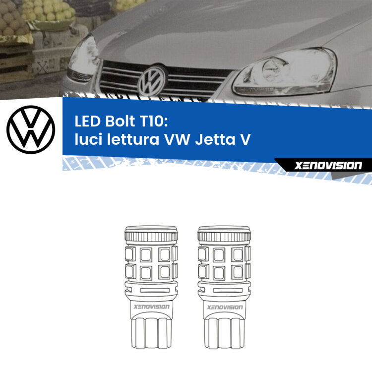 0 Luci Lettura LED VW Jetta V 2005 - 2010: T10 Bolt <strong>Luci Lettura LED per VW Jetta</strong> V 2005 - 2010. Coppia lampade <strong>T10</strong> modello Bolt canbus.