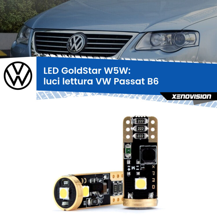 0 Luci Lettura LED VW Passat B6 2005 - 2010: T10 GoldStar <strong>Luci Lettura LED VW Passat</strong> B6 2005 - 2010: ottima luminosità a 360 gradi. Si inseriscono ovunque. Canbus, Top Quality.