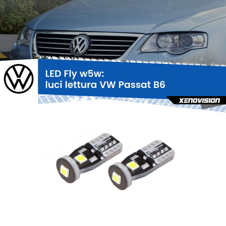 0 Luci Lettura LED VW Passat B6 2005 - 2010: W5W Fly <strong>luci lettura LED per VW Passat</strong> B6 2005 - 2010. Coppia lampadine <strong>w5w</strong> Canbus compatte modello Fly Xenovision.