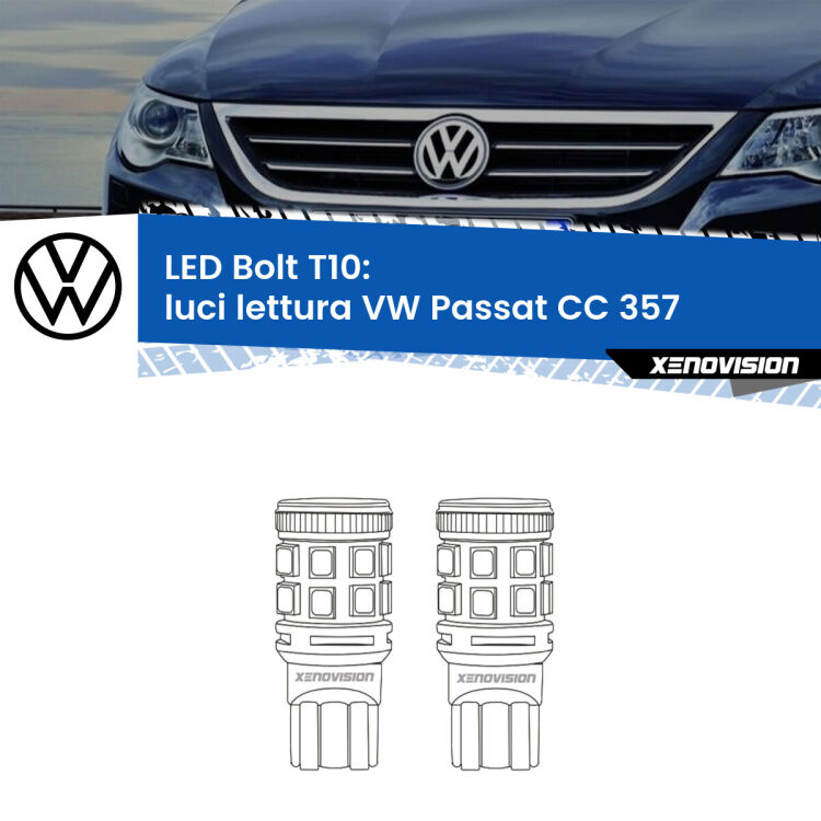 0 Luci Lettura LED VW Passat CC 357 2008 - 2012: T10 Bolt <strong>Luci Lettura LED per VW Passat CC</strong> 357 2008 - 2012. Coppia lampade <strong>T10</strong> modello Bolt canbus.