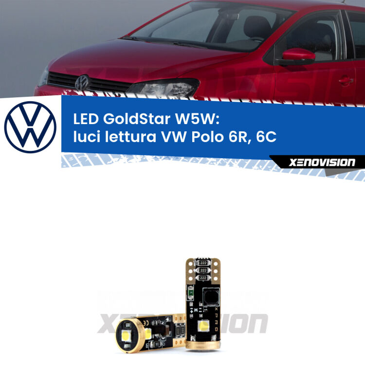<strong>Luci Lettura LED VW Polo</strong> 6R, 6C 2009 - 2016: ottima luminosità a 360 gradi. Si inseriscono ovunque. Canbus, Top Quality.