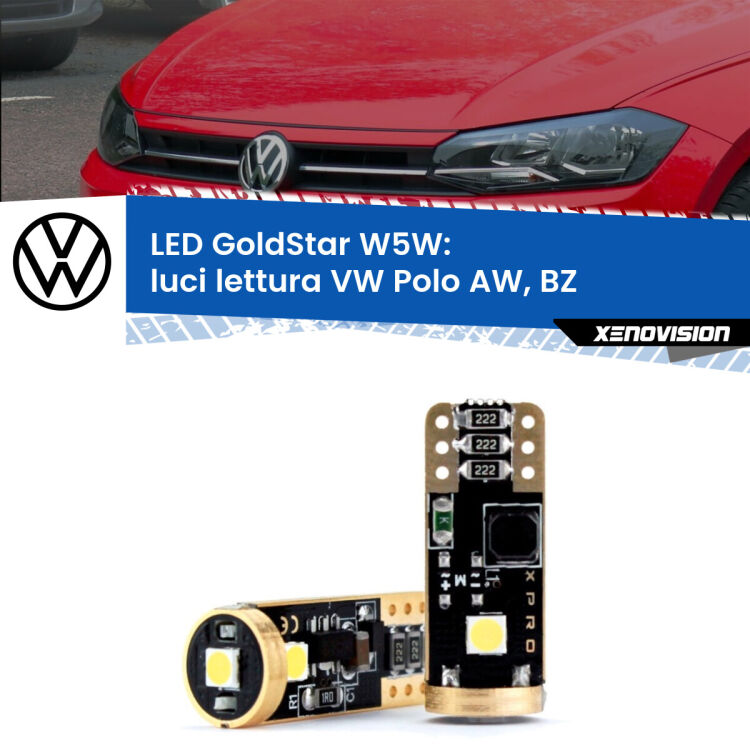 0 Luci Lettura LED VW Polo AW, BZ 2017 in poi: T10 GoldStar <strong>Luci Lettura LED VW Polo</strong> AW, BZ 2017 in poi: ottima luminosità a 360 gradi. Si inseriscono ovunque. Canbus, Top Quality.