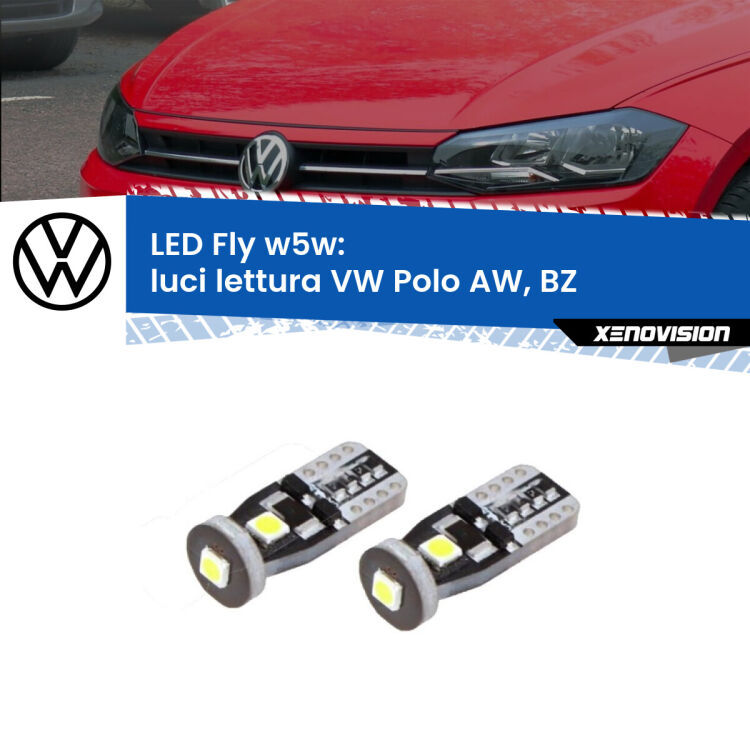 0 Luci Lettura LED VW Polo AW, BZ 2017 in poi: W5W Fly <strong>luci lettura LED per VW Polo</strong> AW, BZ 2017 in poi. Coppia lampadine <strong>w5w</strong> Canbus compatte modello Fly Xenovision.