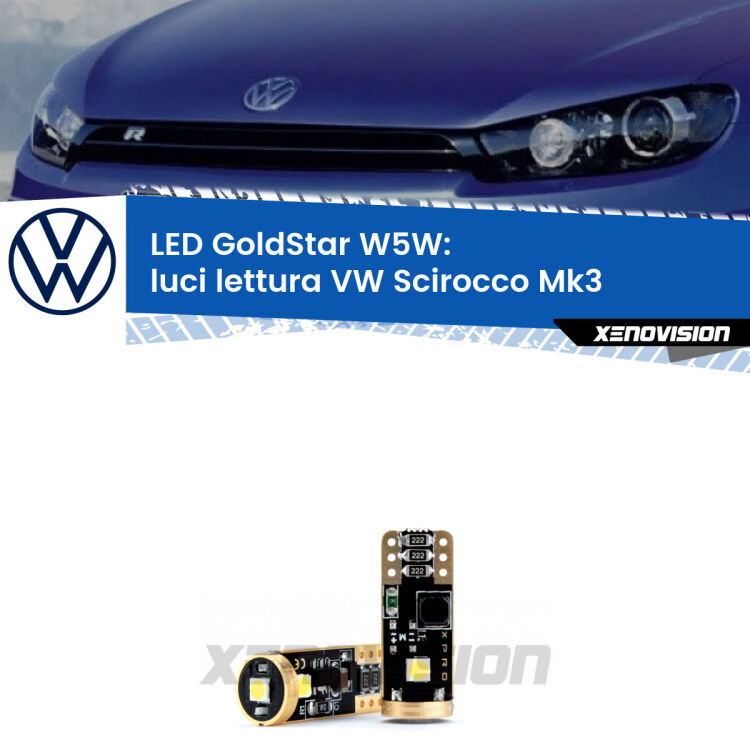 <strong>Luci Lettura LED VW Scirocco</strong> Mk3 anteriori: ottima luminosità a 360 gradi. Si inseriscono ovunque. Canbus, Top Quality.