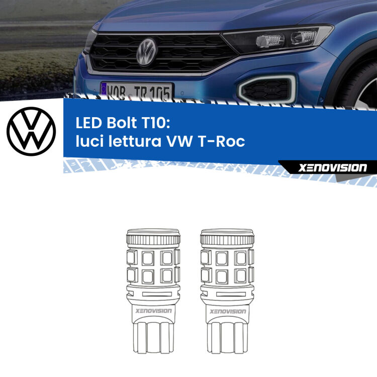 0 Luci Lettura LED VW T-Roc 2017 in poi: T10 Bolt <strong>Luci Lettura LED per VW T-Roc</strong> 2017 in poi. Coppia lampade <strong>T10</strong> modello Bolt canbus.