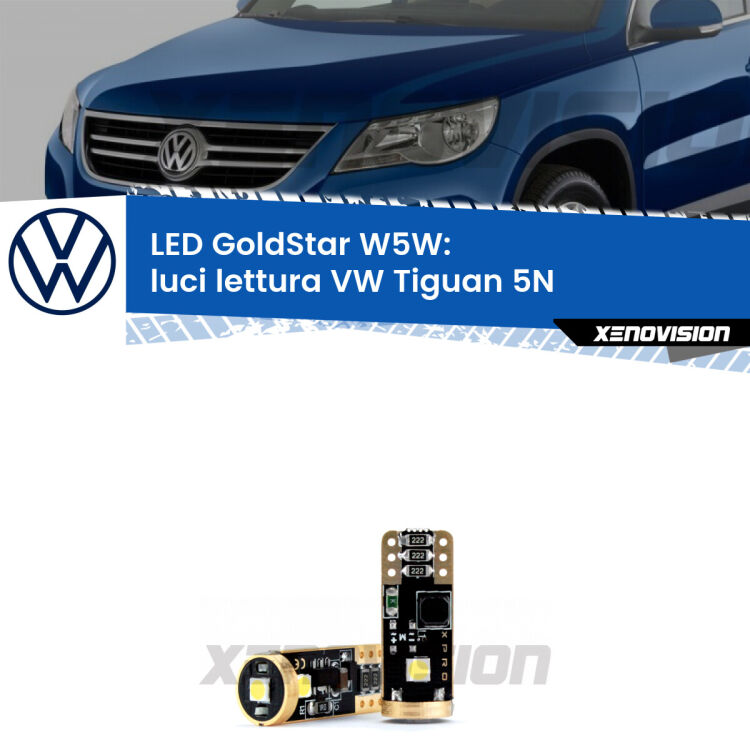 <strong>Luci Lettura LED VW Tiguan</strong> 5N anteriori: ottima luminosità a 360 gradi. Si inseriscono ovunque. Canbus, Top Quality.