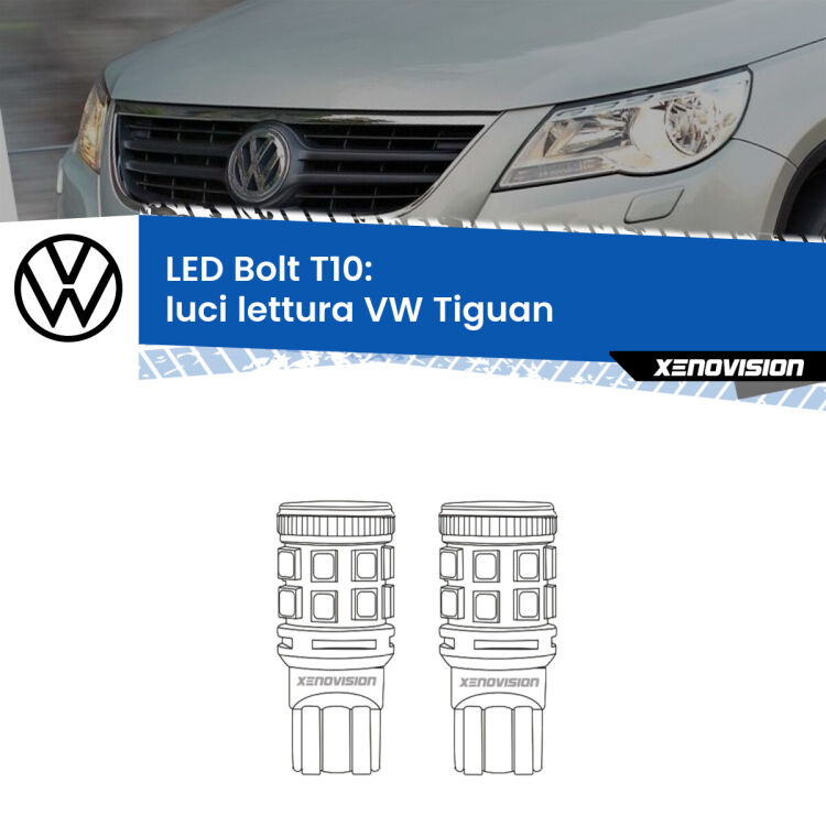 0 Luci Lettura LED VW Tiguan anteriori: T10 Bolt <strong>Luci Lettura LED per VW Tiguan</strong> anteriori. Coppia lampade <strong>T10</strong> modello Bolt canbus.